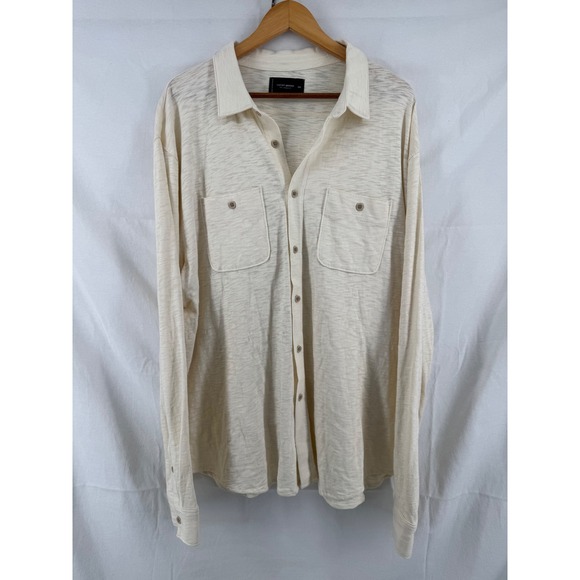 Lucky Brand Other - Lucky Brand Mens XXL Cream Slub Knit Long Sleeve Button Down Shirt Cotton Pocket